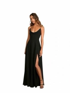 Lulu's Black Cowlneck Spaghetti Strap Maxi Dress with High Side Slit
